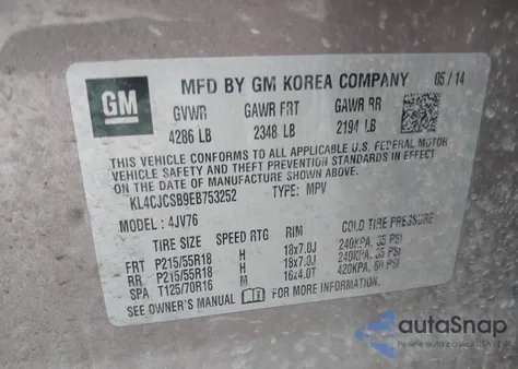 2014 Buick Encore Leather из США, поврежденный, VIN KL4CJCSB9EB753252